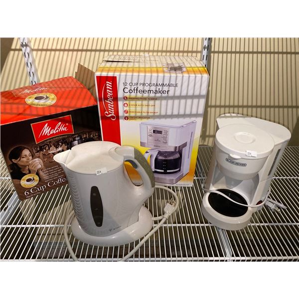 Sunbeam 12 Cup Coffee Maker MO:BBSBJWX28-033 And Melitta Perculater With Other Coffee Items