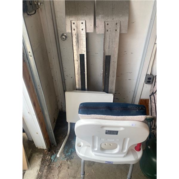 Set Of Metal Accessibility Ramps With Plastic Chair With Cooling Cushion And TV Table