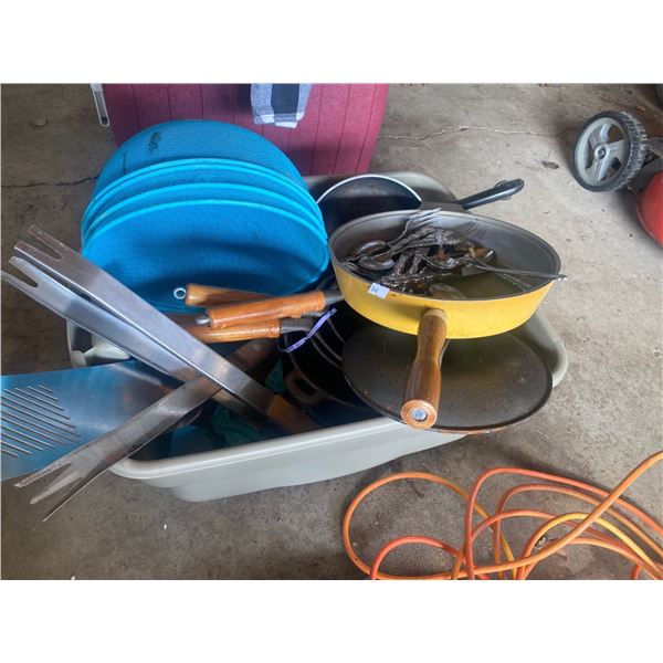 Assortment Of Pots, Pans, Bug Cages And Grilling Tools