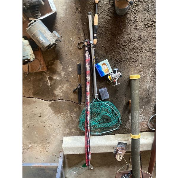 Fishing Rod With Net, Hunting Knife And More