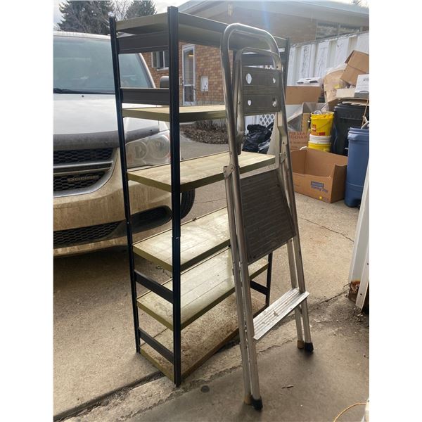 Metal Shelving Unit And Stepladder 28L x 11W x 54H