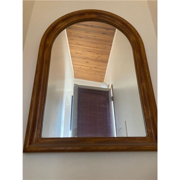 Wooden Framed Decorative Mirror With Decorative Overall Flower Pot