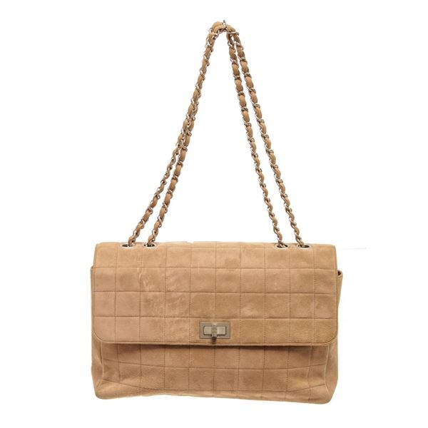 Chanel Beige Suede Leather Reissue Chocolate Bar Shoulder Bag