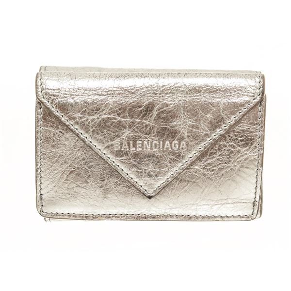 Balenciaga Silver Papier Flap Mini Wallet