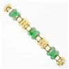 Image 2 : Vintage Large Wide Heavy Alternating Pierced Jade & Solid 14k Gold Bracelet