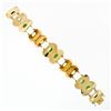 Image 3 : Vintage Large Wide Heavy Alternating Pierced Jade & Solid 14k Gold Bracelet