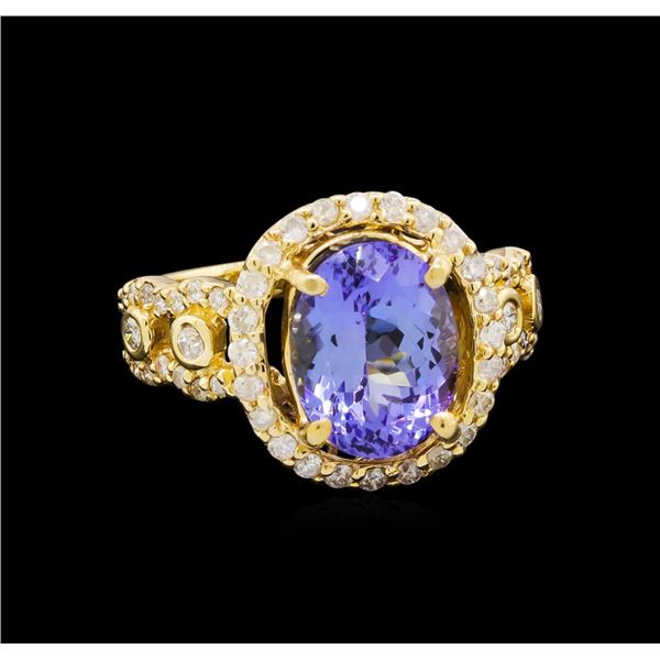 14KT Yellow Gold 3.43 ctw Tanzanite and Diamond Ring