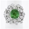 Image 1 : 18k White Gold 5.67 ctw GIA Cushion Tsavorite & Diamond Cocktail Statement Ring