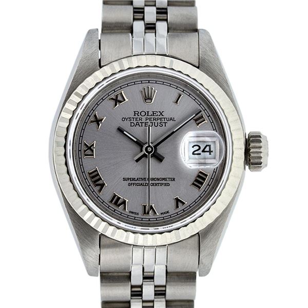 Rolex Ladies Stainless Steel Slate Grey Roman 26MM With Jubilee Band