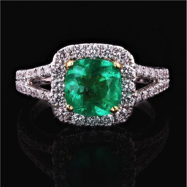 1.35 ctw Emerald and 0.62 ctw Diamond 18K White Gold Ring