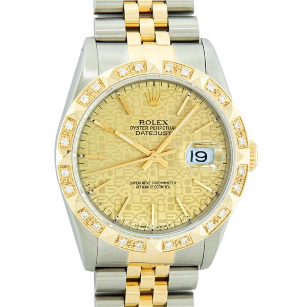 Rolex Mens 2T Yellow Gold And Stainless Steel Champagne Jubilee Dial 18K Diamond