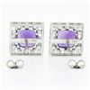 Image 2 : Unique 18k Gold 4.6 ctw Cushion Amethyst Channel Diamond Halo Square Stud Earrin