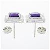 Image 3 : Unique 18k Gold 4.6 ctw Cushion Amethyst Channel Diamond Halo Square Stud Earrin