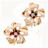 Image 1 : Retro Vintage 14k Rose Gold 0.92 ctw Ruby Diamond Large Flower Screw On Earrings