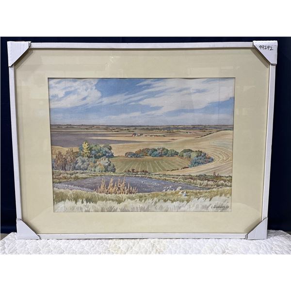Ernest Friedrich Lindner 1962 Watercolour Original of  Prairie Scene Frame 41Wx31.5H Art 29.5Wx22H
