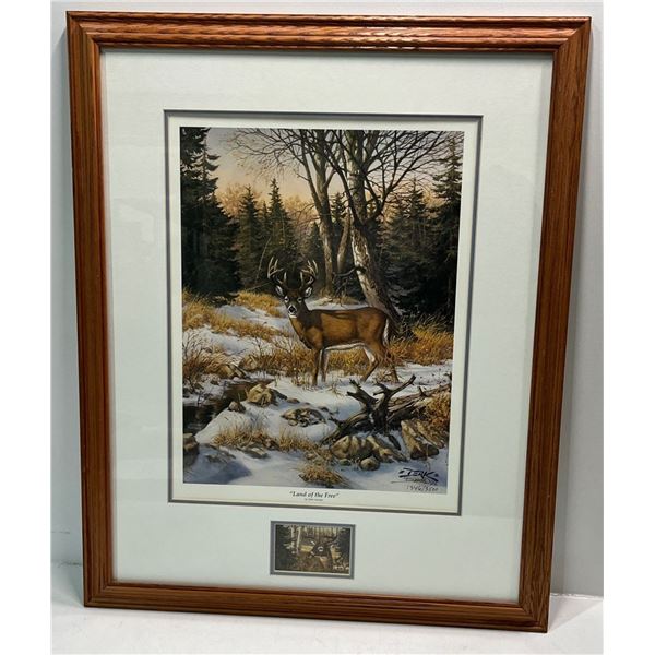 Derk Hansen 1994 Limited Print of Land of the Free  Frame 21.5Wx26.5H Art 12Wx15.5H