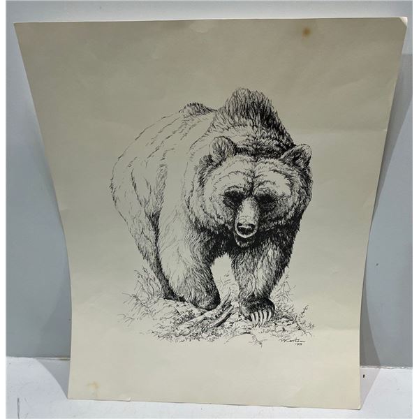 P Karsten 1975 Print of Bear Sketch