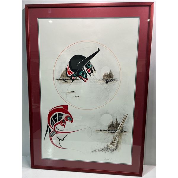 Danny Dennis 1995 Mixed Media Original Orca & Salmon Frame 29Wx41.5H Art 23Wx35H