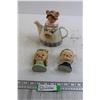 Image 1 : Mouse Teapot, (2) Porcelain Face Wall Hangings