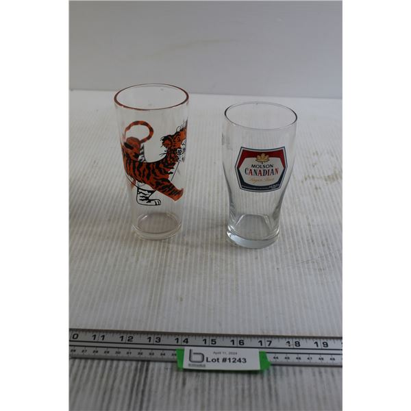 (2) Glasses - Tiger, Molson Canadian