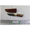 Image 1 : Handmade Damascus Decorative Knife with Bone and Wood Handle Scales, Handmade Leather Sheath