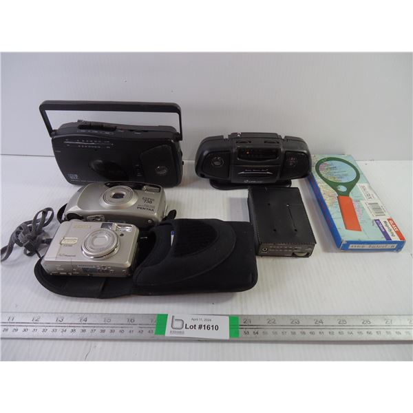 (3) Radios,(2) Cameras and Magnifying Glass-untested as is