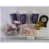 Image 1 : (3) Plastic Beer Steins, Clock, Wall Hanger, Corkscrew, Souvenir Small Mug, Several Pkgs. of Plastic