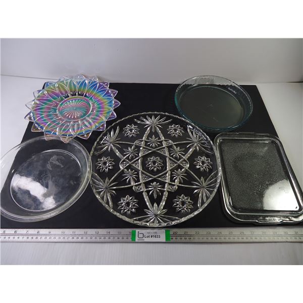 (3) Glass Serving Trays and (2) Glass Pie Plates