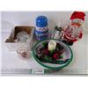 Image 1 : Christmas Decor-Candle Holder/Candles, Santa Figure and Serving Tray