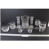 Image 1 : Assortment of Crystal & Glass Pieces - Vase - candle Sticks Glasses - Creamer & Sugar