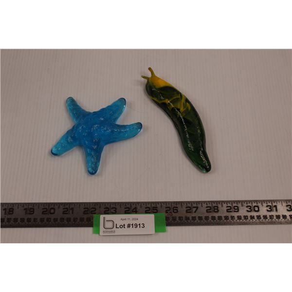 (2 pcs) Glass Art from Salt Spring Island B.C - Star Fish & Slug