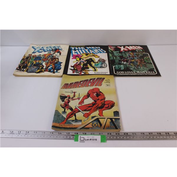 (4) Vintage Marvel 1980's 2 - X-Men & Daredevil Index & 2 Comic Novels