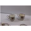Image 3 : (5 pcs) Royal Albert "Petit Point" Fine Bone China - (2) Tea Cups, Butter Dish, Saucer & Dish