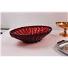 Image 2 : (4) Dishes/Serving/Fruit Bowls - Red Glass, Brass Pedestal, Chrome w/Tortus Handles & Footed Bowl