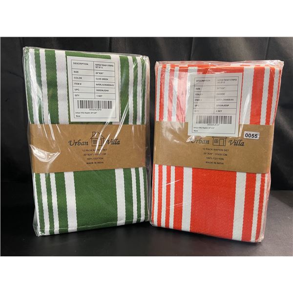 Lot of 2 Multi-Packs of Urban Villa Premium Oversized Napkins/Cloths - 20x20in - 12 pcs per pack!