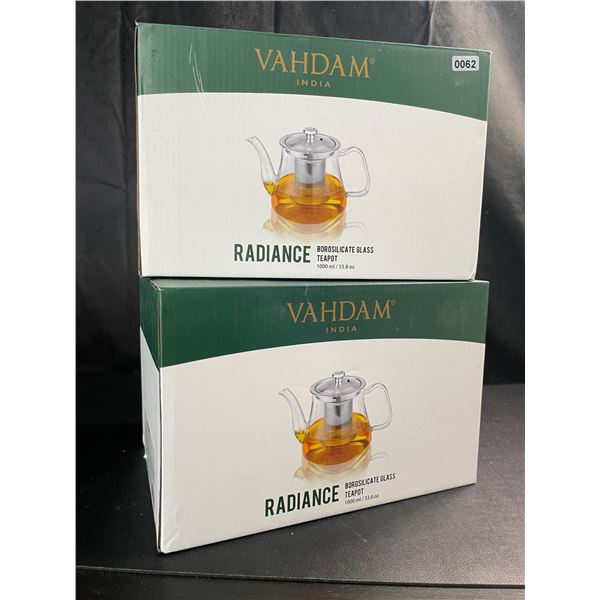Lot of 2 Vahdam Radiance Glass Teapots - Brand New - 1000ml each