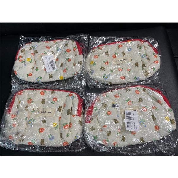 Lot of 4 Floral-Bear Design Makeup/Cosmetic Storage Pouches - 8 inch