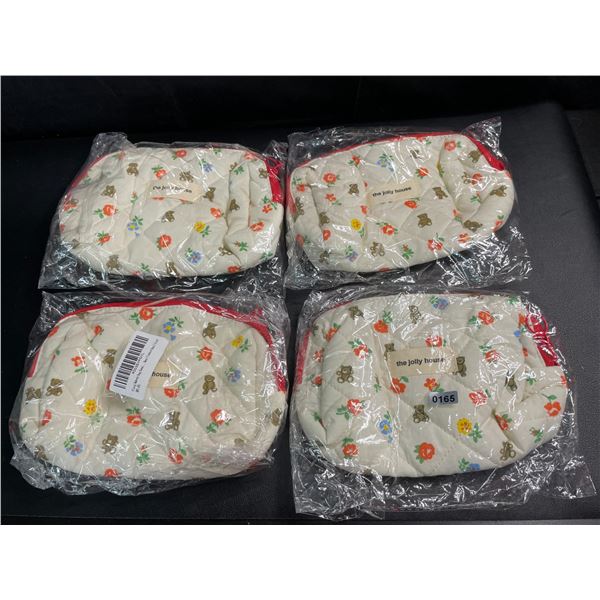 Lot of 4 Floral-Bear Design Makeup/Cosmetic Storage Pouches - 8inch