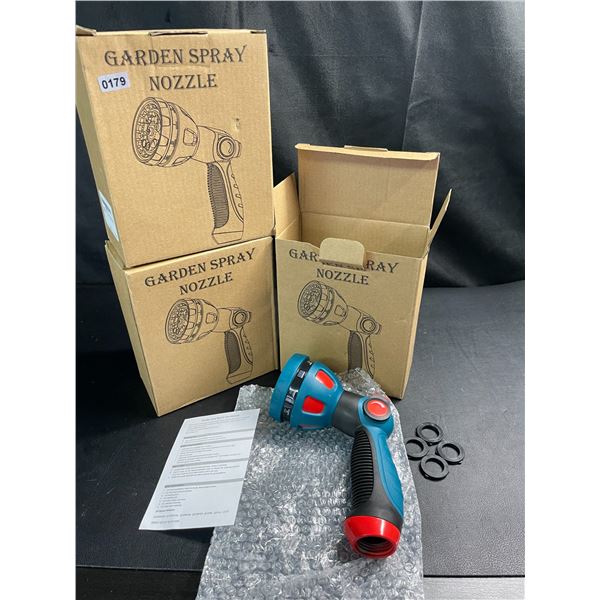 Lot of 3 Garden Hose Spray Nozzles w/ 10 Adjustable Spray Patterns - Brand New