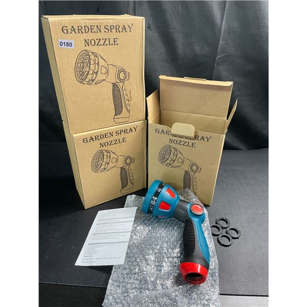 Lot of 3 Garden Hose Spray Nozzles w/ 10 Adjustable Spray Patterns - Brand New