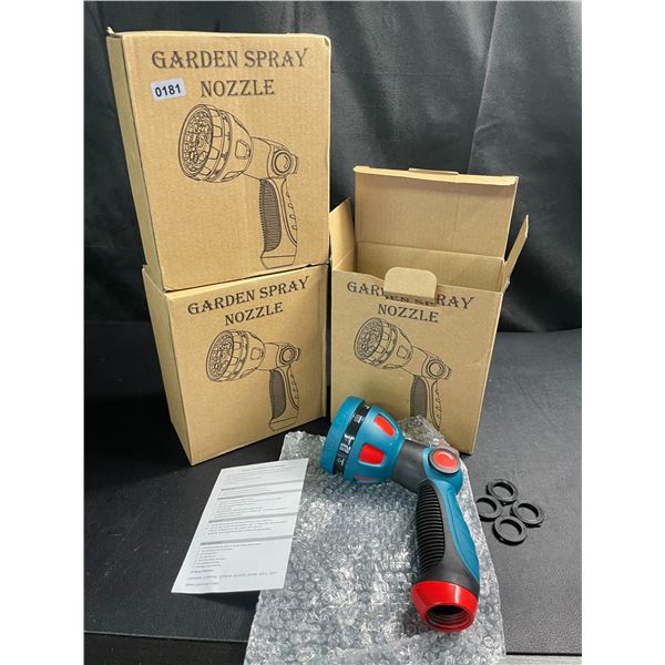 Lot of 3 Garden Hose Spray Nozzles w/ 10 Adjustable Spray Patterns - Brand New
