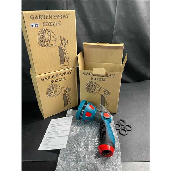 Lot of 3 Garden Hose Spray Nozzles w/ 10 Adjustable Spray Patterns - Brand New