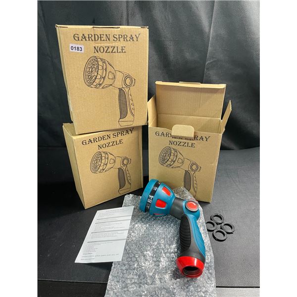 Lot of 3 Garden Hose Spray Nozzles w/ 10 Adjustable Spray Patterns - Brand New