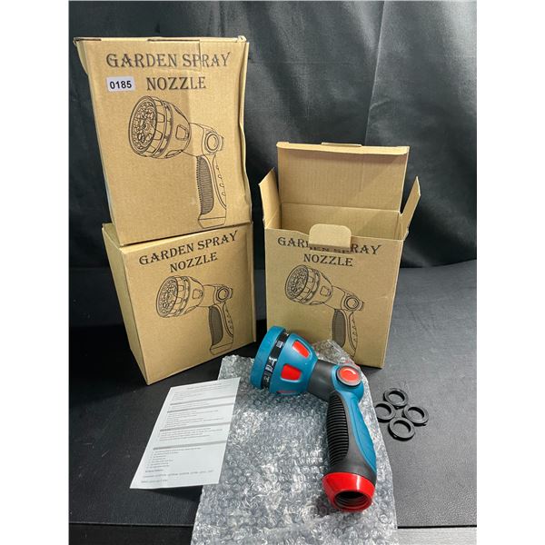 Lot of 3 Garden Hose Spray Nozzles w/ 10 Adjustable Spray Patterns - Brand New