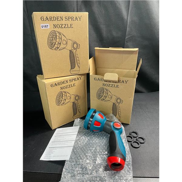 Lot of 3 Garden Hose Spray Nozzles w/ 10 Adjustable Spray Patterns - Brand New