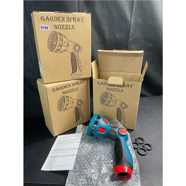 Lot of 3 Garden Hose Spray Nozzles w/ 10 Adjustable Spray Patterns - Brand New
