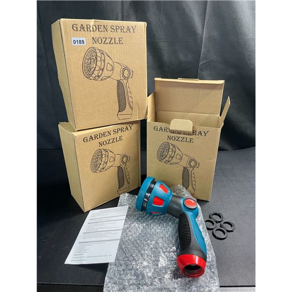 Lot of 3 Garden Hose Spray Nozzles w/ 10 Adjustable Spray Patterns - Brand New