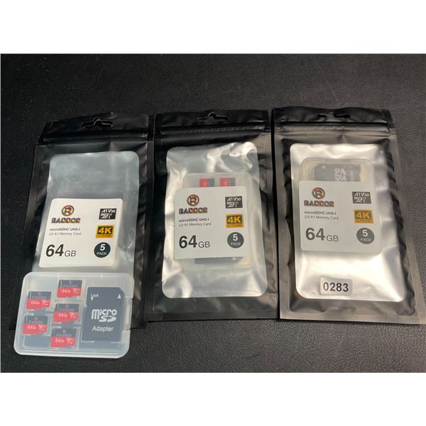 Lot of 3 Multi-Packs of 64GB Micro SD Memory/Storage Cards - 5PCS per pack/15 Total!