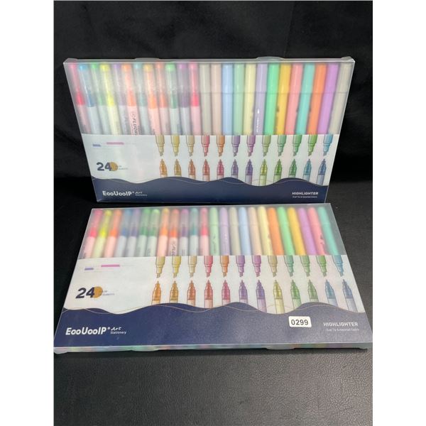 Lot of 2 Multi-Packs of Dual-Tip Highlighter Pens - 24PCS/Colours Per Pack - Brand New!