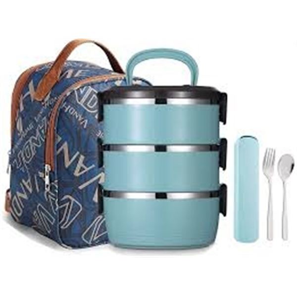 Lot of 1 Arderlive 71oz Stackable Blue Bento Box Lunch Container Set w/ Insulated Bag  - Brand New!